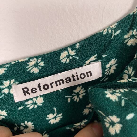 Reformation Sarah Mini Dress in Chive Green Floral Print 0 - Picture 5 of 8